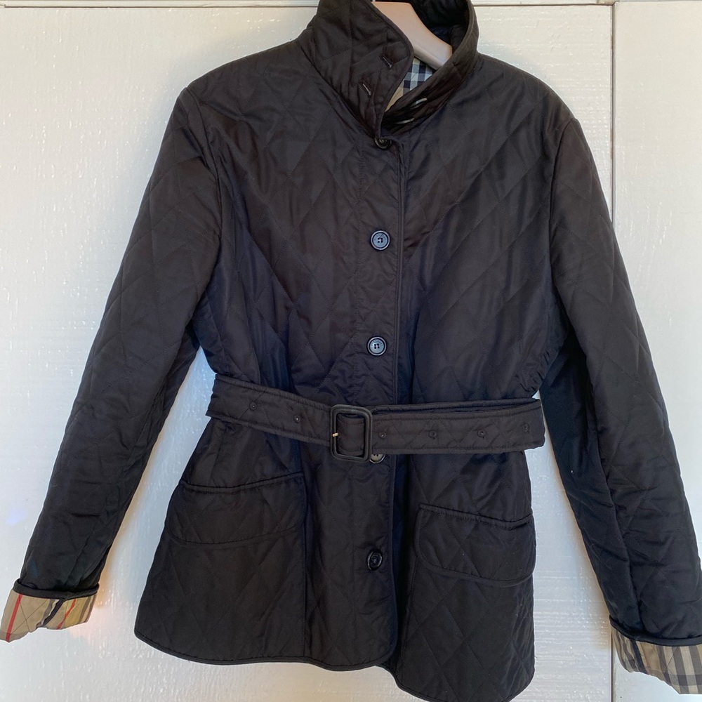 Burberry women’s black diamond quilt jacket size large